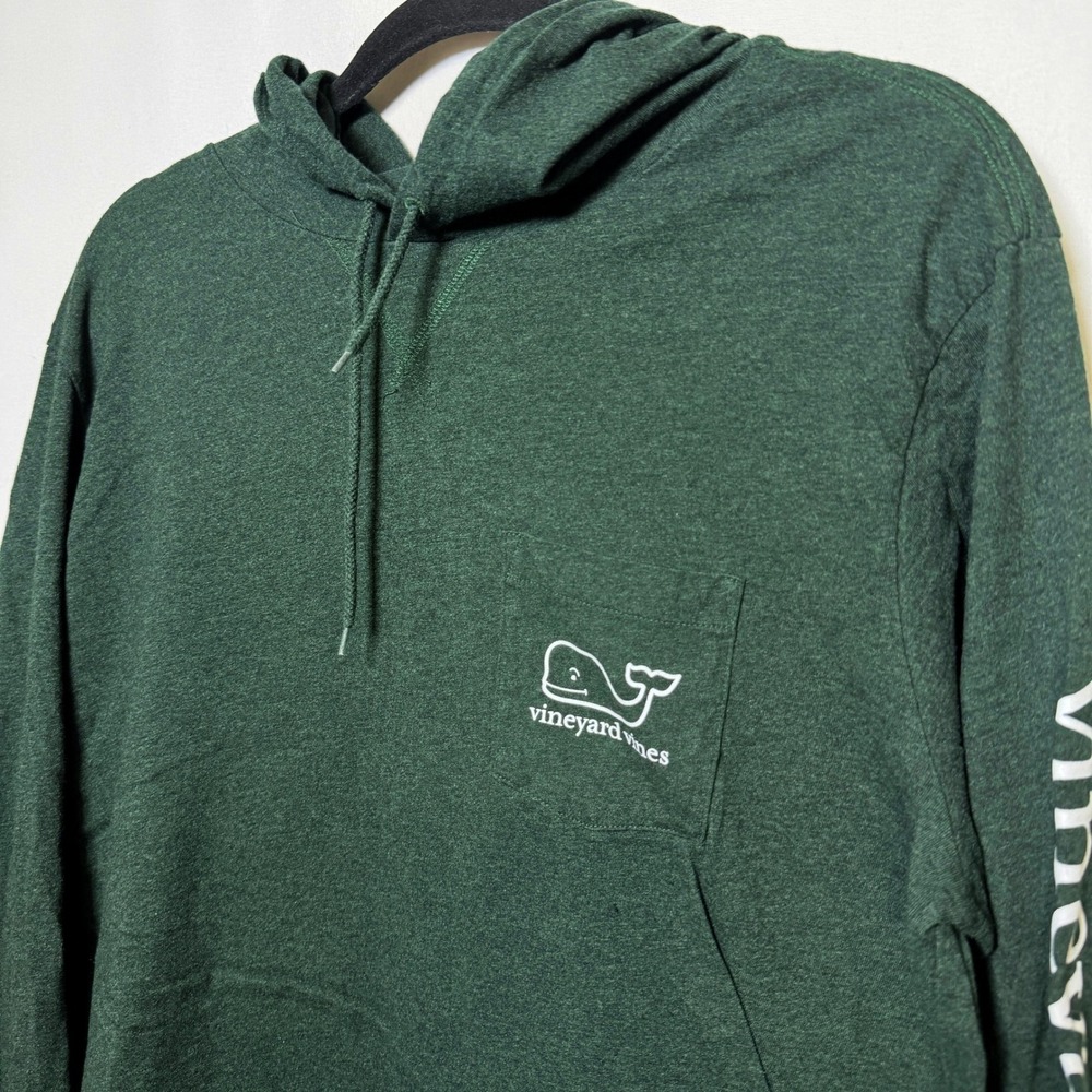 Vineyard Vines Mens Green Heathered Whale Logo Long Sleeve Hooded T-Shirt L